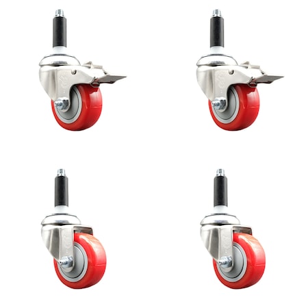 Service Caster 3 Inch 316SS Red Poly Swivel 3/4 Inch Expanding Stem Caster Lock Brake, 2PK SS316TTLEX20S314-PPUB-RED-2-S-2-34
